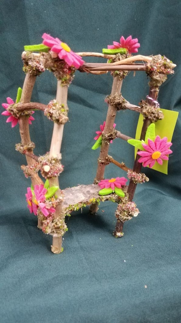 Twig Gazebo with  Pink Daisies - 7 Tall - Fairy - Fairy Garden - Doll House - Hand Made
