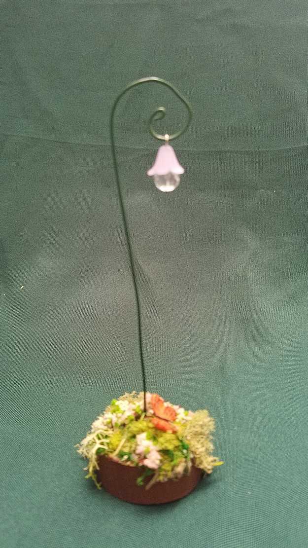 Miniature Lantern - Purple Lamp - Wood Base - Flowers - Butterfly - Fairy Garden - Dollhouse - 6
